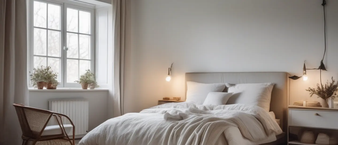 Chambre lumineuse en hiver, buée sur la fenêtre